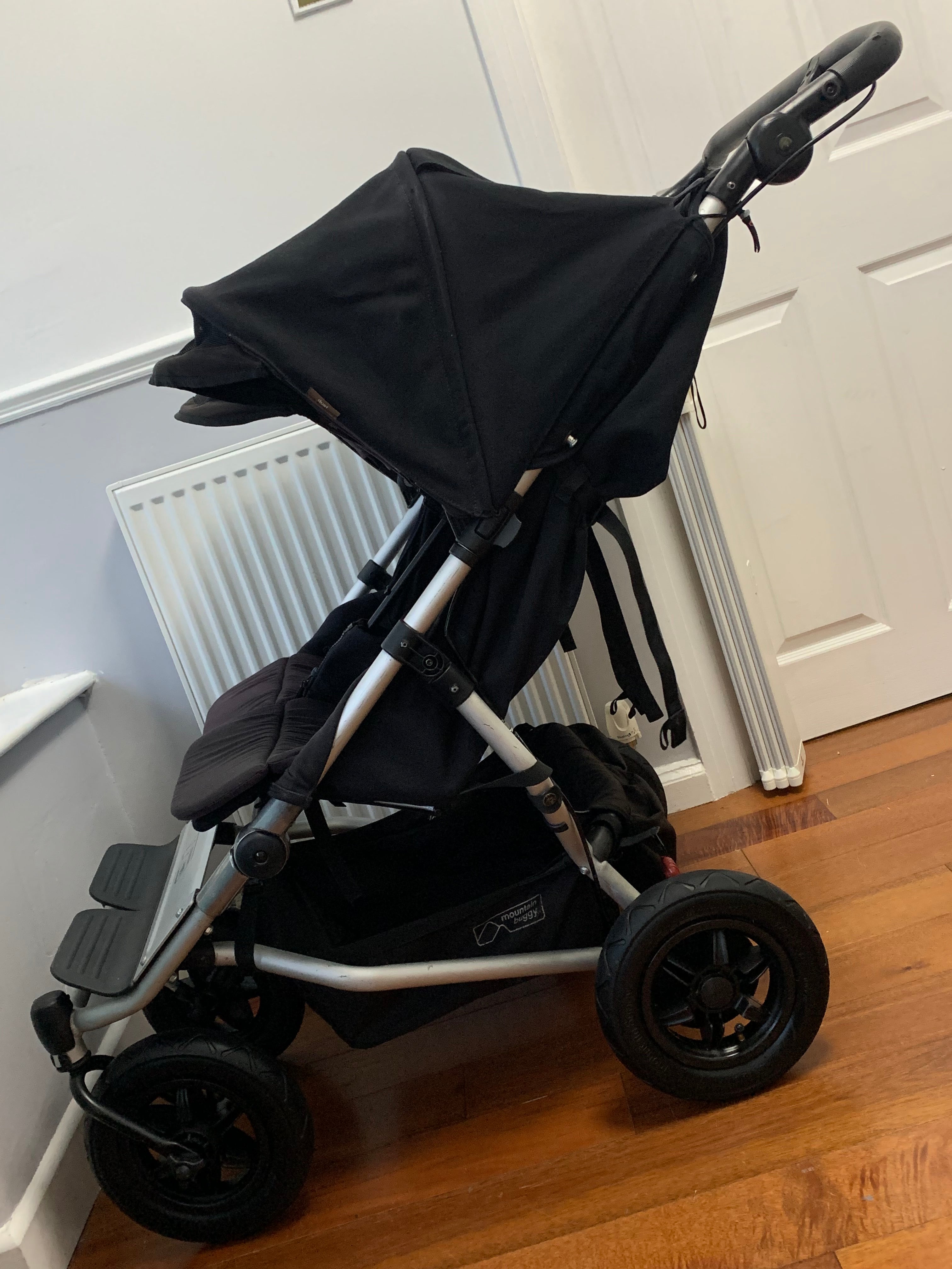 Mountain Buggy Duet V3 Twin Double Jogger Pram - Black, Used, Good Condition
